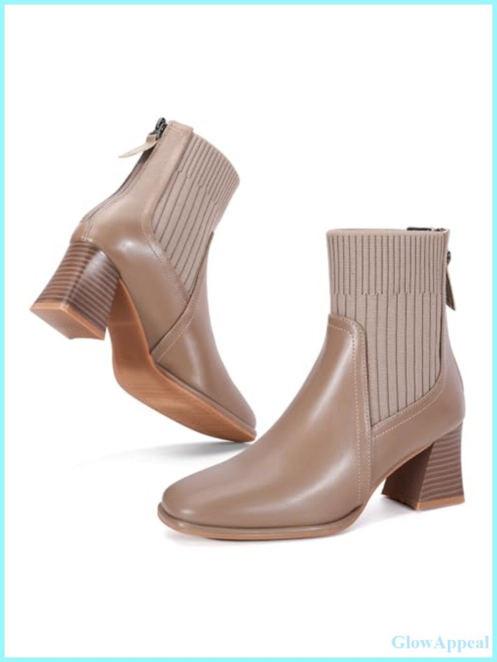 Women's Square Toe Chelsea Boots Block Heel Mid Calf Booties Faux Leather